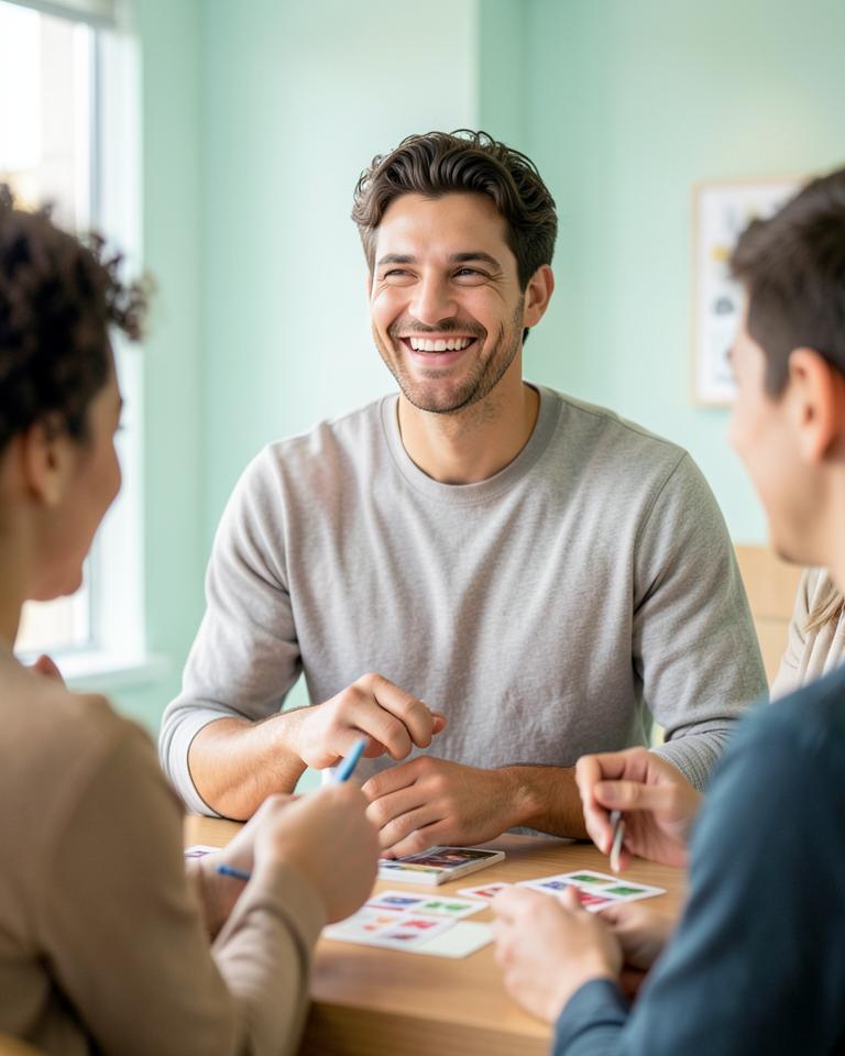 A player smiling during a group activity
